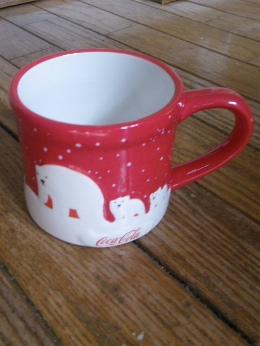 Coca Cola Large Oversized Coffee Mug Red & White 3D Polar Bears Parents & Cubs
